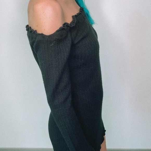 Over The Shoulder Black Sweater Dress - Picture 5 of 5